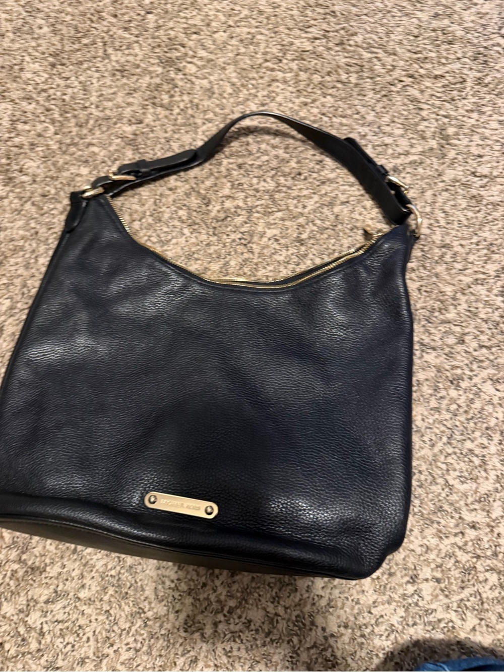 Michael Kors Black Pebbled Leather Shoulder Hobo with Gold Hardware